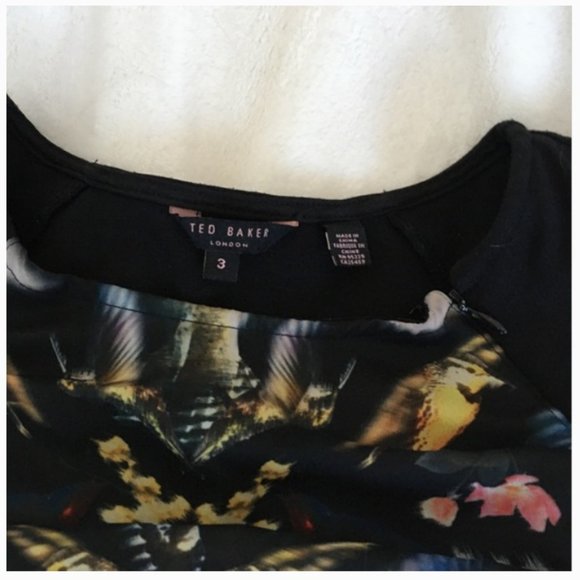 Ted Baker Black Tobelle Printed Ruched Detail Dress size 3 *PLZ READ* - Picture 10 of 16